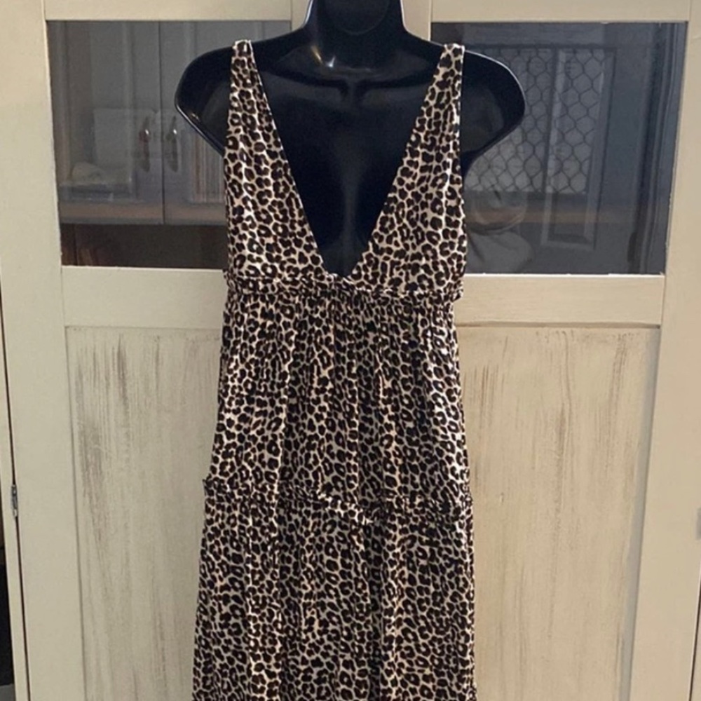 Nwt Asos Leopard Print Deep V Sundress - image 1